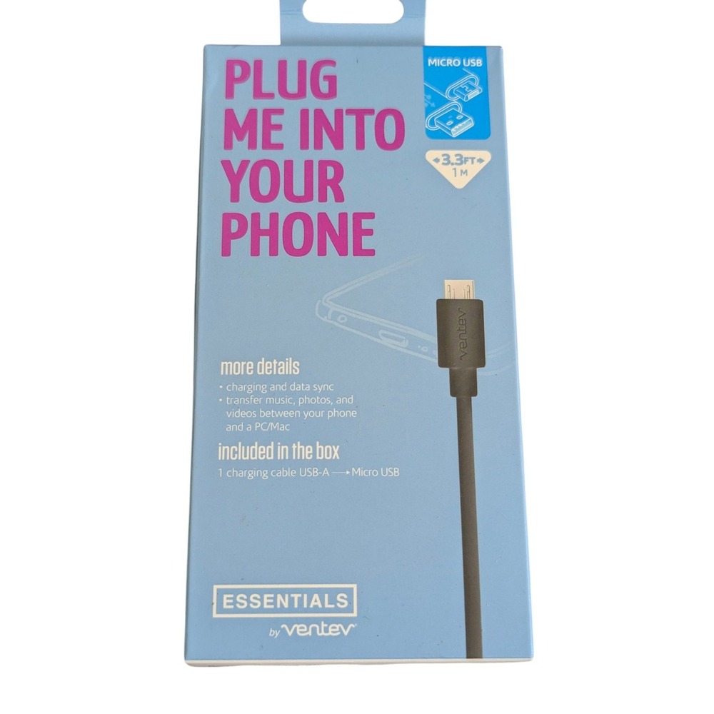 V7-N Ventev 3 Foot Charge sync Micro USB 2.1A Cable for Charging & Data Transfer